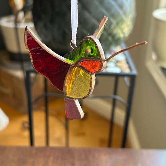 Handmade Vintage Stained Glass Hummingbird  Sun Catcher Hanging OOAK Folkart - Picture 5 of 8